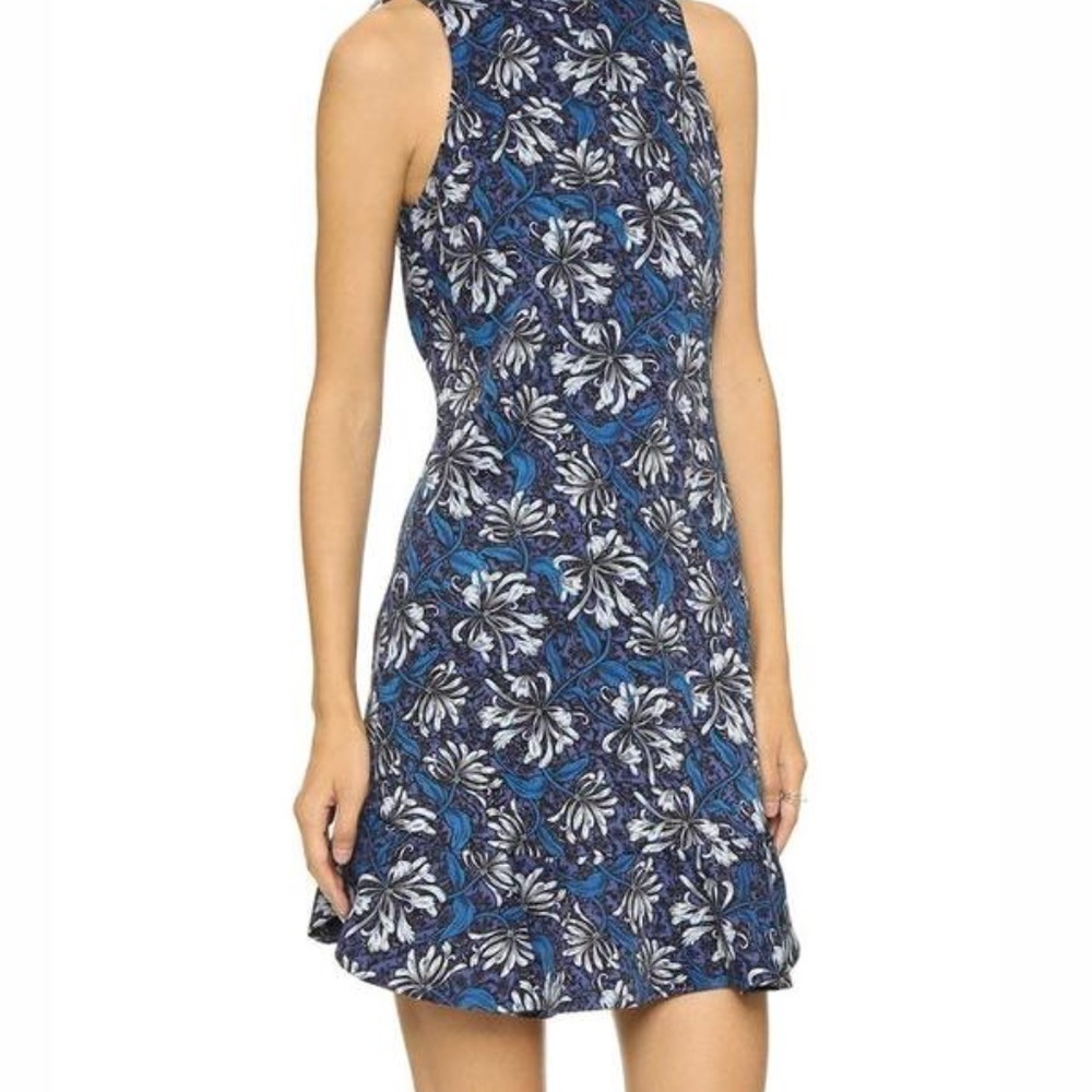 Rebecca Taylor Blue Mystic Floral Mock Neck Sleeveless Mini Dress Size 0